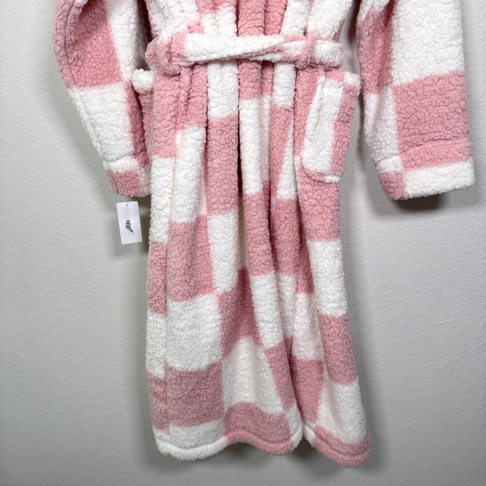 Sancturary Womens Shawl Collar Sherpa Robe Size L/XL Plush Checker Winter Pink - Picture 11 of 14